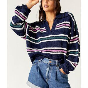 FREE PEOPLE Kennedy Pullover / Midnight Sail Combo NWT